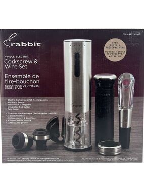 BNIB Rabbit 7-Piece Set  Electric Corkscrew & Wine Set - Stainless